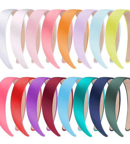 16 Pieces Colorful Satin Hair Accessories - 1 Inch Plastic Covered Headbands for Women and Girls