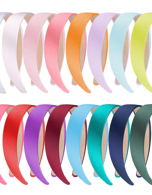 Load image into Gallery viewer, 16 Pieces Colorful Satin Hair Accessories - 1 Inch Plastic Covered Headbands for Women and Girls
