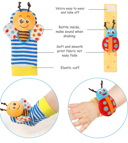 Baby Soft Rattle Toy Foot Finder Socks Wrists Rattles Ankle Leg Feet Hand Arm Bracelet Activity Rattle Baby Shower Present Gift for Neborn Baby Infant Boy Girl Bebe (8 Pcs)