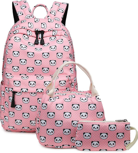 Lightweight Cute Panda Backpacks for Girls School Backpacks with Lunch Bag (Panda Pink Set)