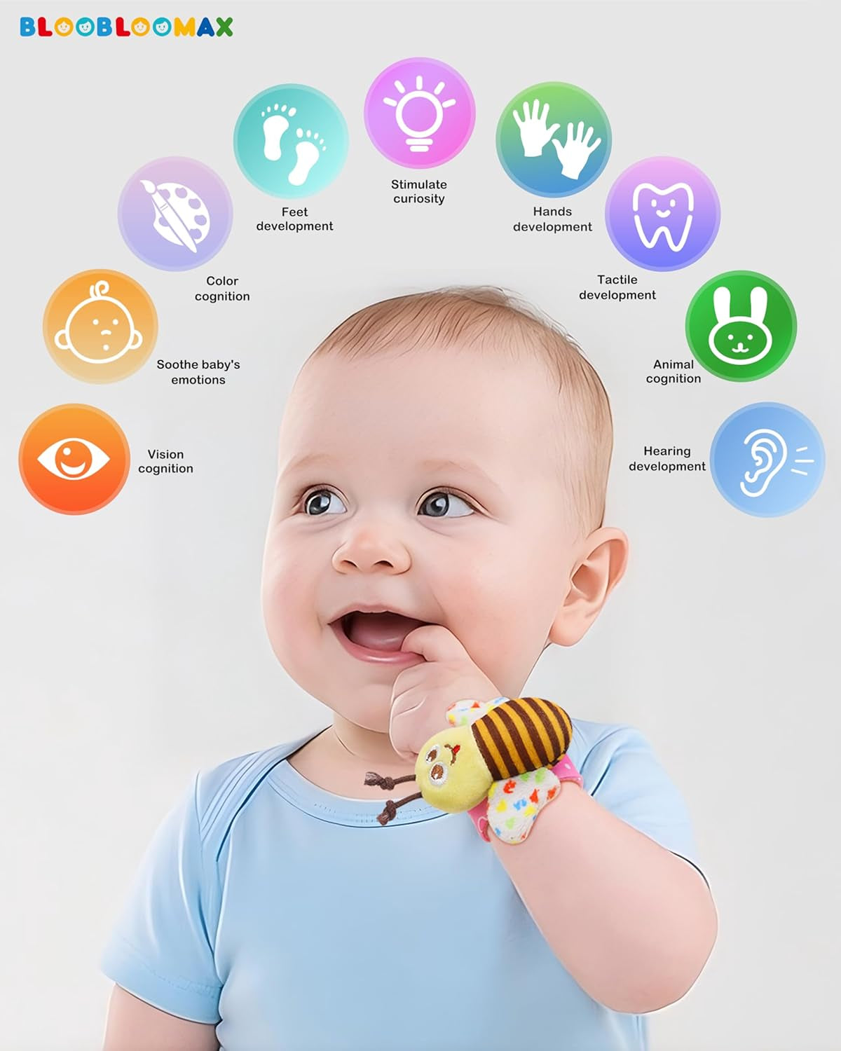 Baby Soft Rattle Toy Foot Finder Socks Wrists Rattles Ankle Leg Feet Hand Arm Bracelet Activity Rattle Baby Shower Present Gift for Neborn Baby Infant Boy Girl Bebe (8 Pcs)