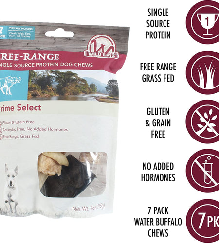 Water Buffalo Prime Select Dog Chews, All Natural Dog Bones & Dog Treats 7 Pack (Long Lasting Dog Chews, Dog Bone Assortment, Treats & Dog Bone) Grain Free Dog Chews Bones, Dog Snacks