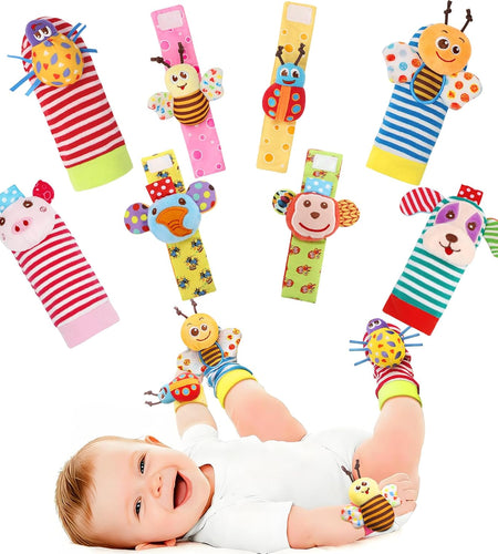 Baby Soft Rattle Toy Foot Finder Socks Wrists Rattles Ankle Leg Feet Hand Arm Bracelet Activity Rattle Baby Shower Present Gift for Neborn Baby Infant Boy Girl Bebe (8 Pcs)