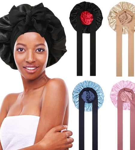 AWAYTR Satin Bonnet Silk like Bonnets for Sleeping Sleep Cap Double Layer Hair Care Bonnet with Elastic Tie Band for Curly Hair Night Cap